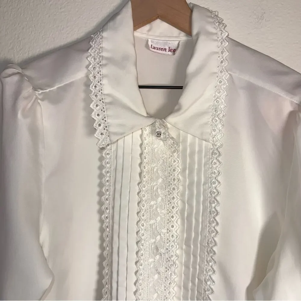 VINTAGE LAUREN LEE eyelet lace coquette girl girlhood core avant garde blouse L